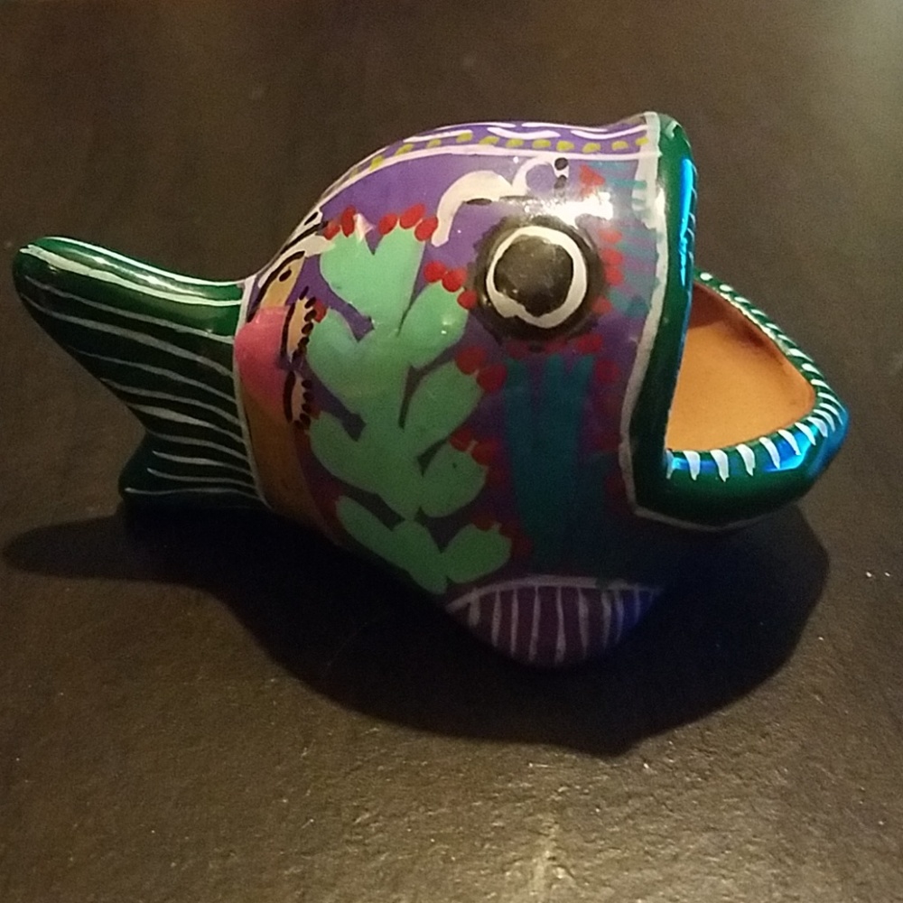 Vintage Mexican Tanola Talavera Wide Mouth Fish